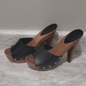 Black Leather Platform Heels Size 39